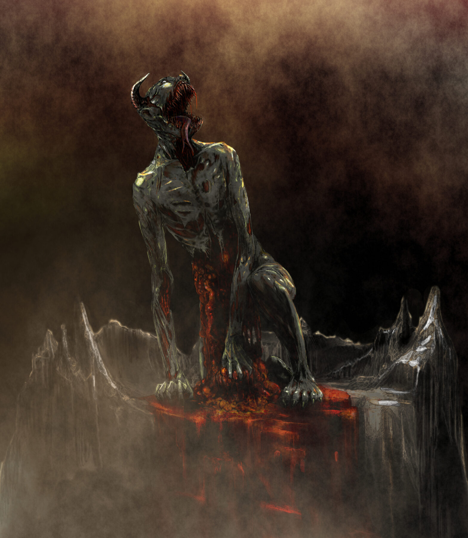 very scary ghoul dripping with blood