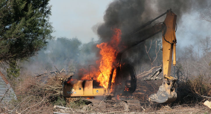 burning excavator